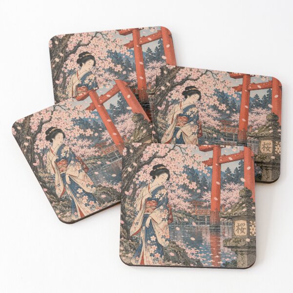 Item preview, Japanese Cherry Blossom - Kimono Woman Beside Torii Pond designed and sold by bapupa.