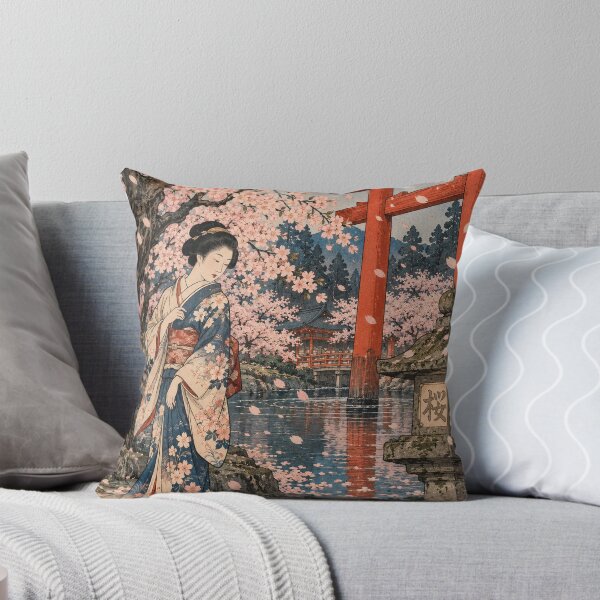 Item preview, Japanese Cherry Blossom - Kimono Woman Beside Torii Pond designed and sold by bapupa.