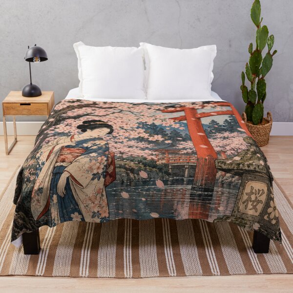Item preview, Japanese Cherry Blossom - Kimono Woman Beside Torii Pond designed and sold by bapupa.