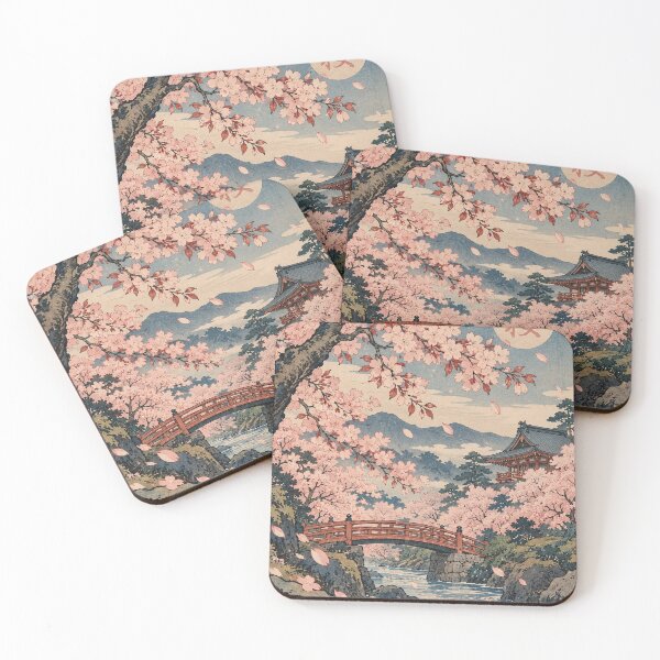 Item preview, Japanese Cherry Blossom - Red Bridge Over Sakura Stream designed and sold by bapupa.