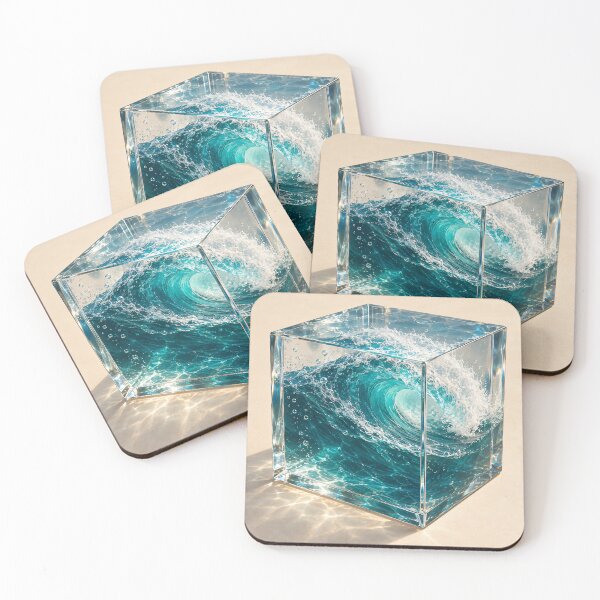 Item preview, Ocean Wave in Glass Cube – Turquoise Sea Water Fantasy Art designed and sold by Kaleidoscope Print.