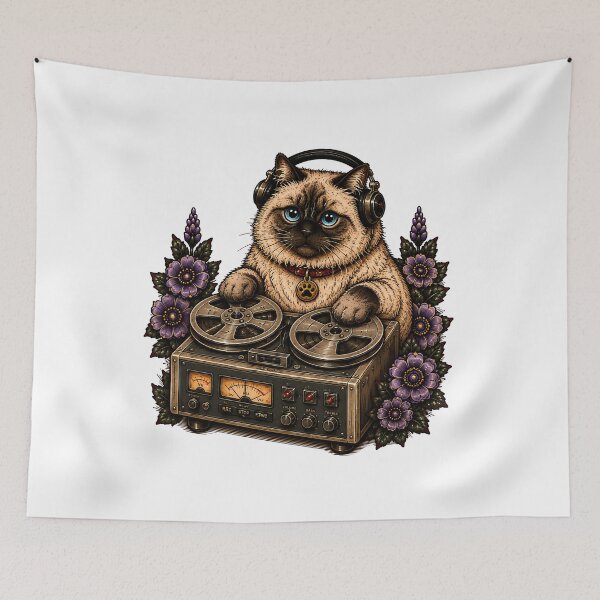 Item preview, Reel To Reel Cat DJ Music Retro designed and sold by Old's Cool Cat Studio.