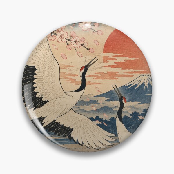 Item preview, Japanese Crane - Dancing Cranes Over Mount Fuji Sunrise designed and sold by bapupa.