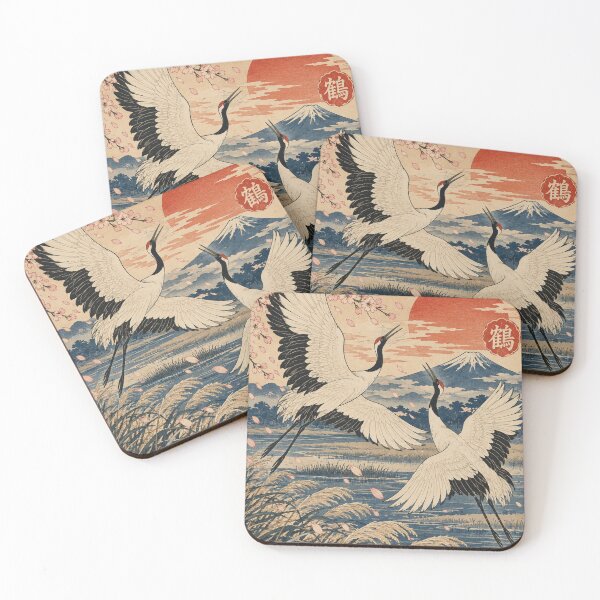 Item preview, Japanese Crane - Dancing Cranes Over Mount Fuji Sunrise designed and sold by bapupa.
