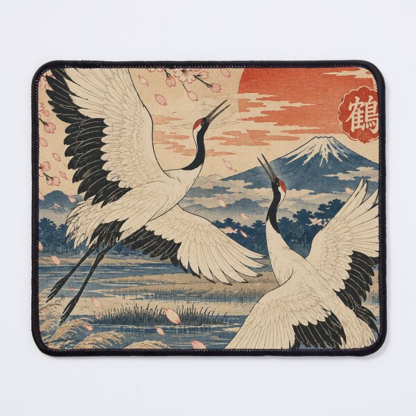 Item preview, Japanese Crane - Dancing Cranes Over Mount Fuji Sunrise designed and sold by bapupa.
