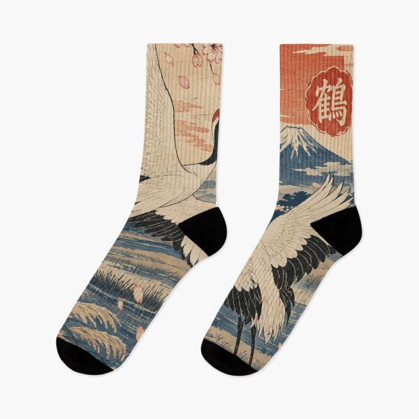 Item preview, Japanese Crane - Dancing Cranes Over Mount Fuji Sunrise designed and sold by bapupa.