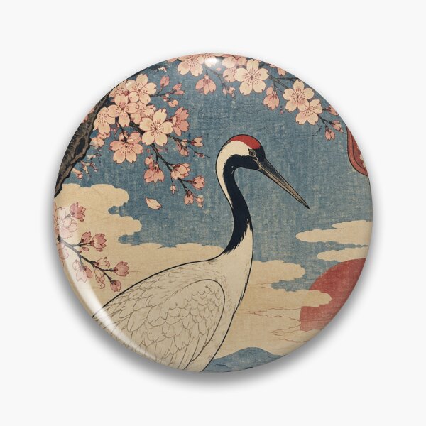 Item preview, Japanese Crane - Red-Crowned Crane Beneath Sakura Sunset designed and sold by bapupa.