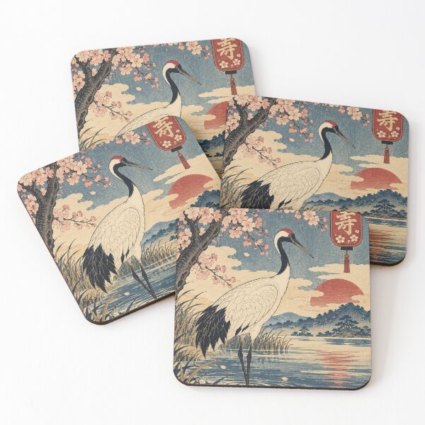 Item preview, Japanese Crane - Red-Crowned Crane Beneath Sakura Sunset designed and sold by bapupa.