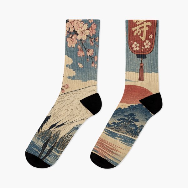 Item preview, Japanese Crane - Red-Crowned Crane Beneath Sakura Sunset designed and sold by bapupa.