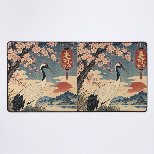 Item preview, Japanese Crane - Red-Crowned Crane Beneath Sakura Sunset designed and sold by bapupa.