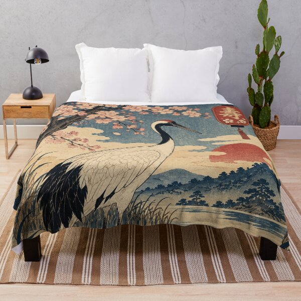 Item preview, Japanese Crane - Red-Crowned Crane Beneath Sakura Sunset designed and sold by bapupa.