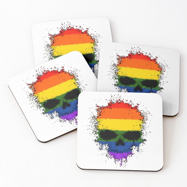 Item preview, Chaotic Gay Pride Rainbow Flag Splatter Skull designed and sold by MayLouShop.