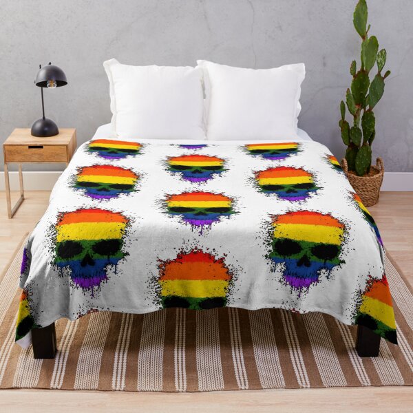 Item preview, Chaotic Gay Pride Rainbow Flag Splatter Skull designed and sold by MayLouShop.