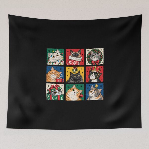 Item preview, Nine Christmas Cats in Colorful Portrait Squares designed and sold by LakenDraphil.