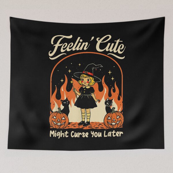 Item preview, Feeling’s Cute Might Curse You Later Halloween Black Cat designed and sold by Phil Ben.
