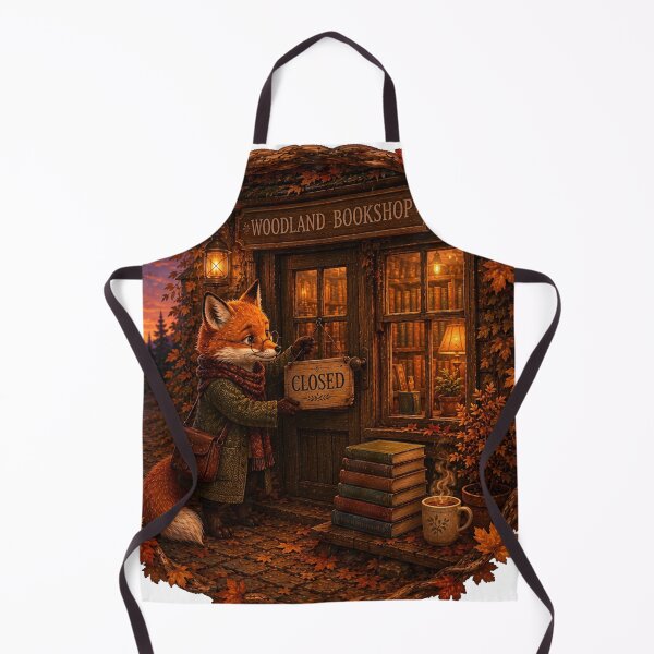 Item preview, Zorro de la librería del bosque - Ilustración de una acogedora librería otoñal designed and sold by ImagineNature.
