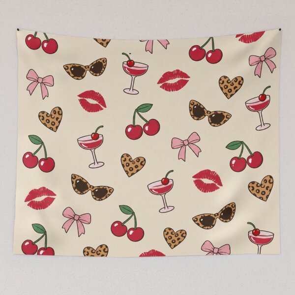 Item preview, Cheetah Cherry | Retro Cheetah Print Hearts, Red Cherries, Lipstick Kisses and Pink Bows designed and sold by Furrenzy.