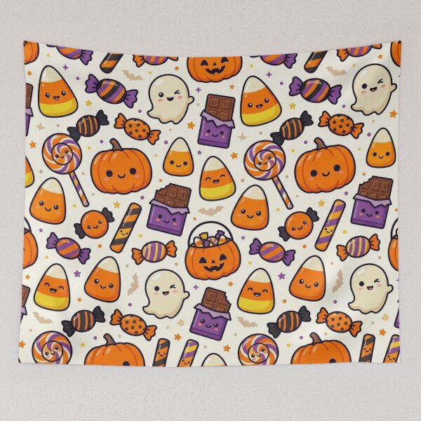 Item preview, Kawaii Halloween Seamless Pattern – Pumpkins, Ghosts & Candy Corn designed and sold by FashioonTrends.
