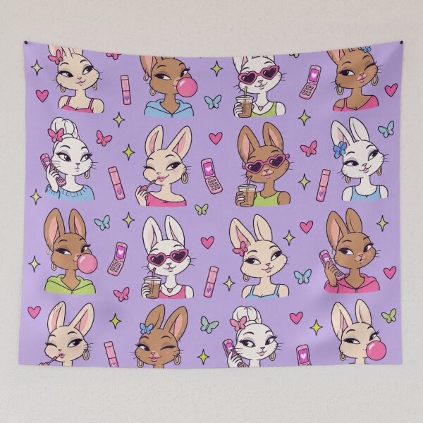 Item preview, Sassy Bunny | Y2K Rabbits with Bubblegum, Flip Phones, Heart Sunglasses and Lip Gloss designed and sold by Furrenzy.