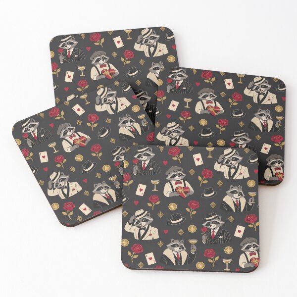 Item preview, Gangster Raccoon | 1920s Mobster Raccoons in Fedoras and Pinstripes with Roses and Champagne designed and sold by Furrenzy.