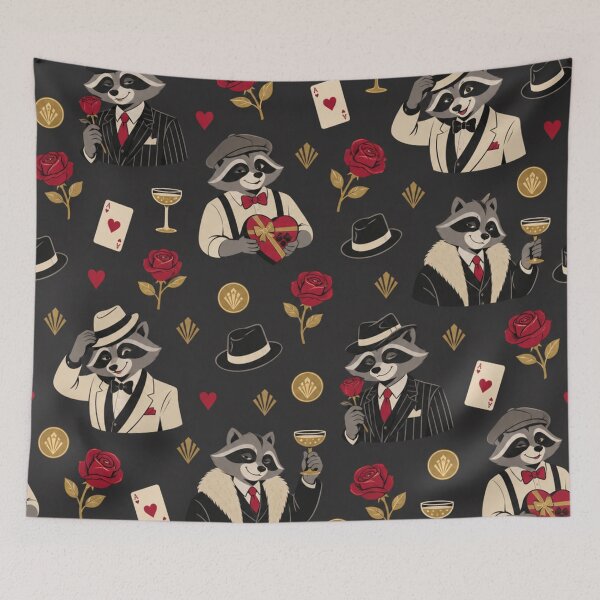 Item preview, Gangster Raccoon | 1920s Mobster Raccoons in Fedoras and Pinstripes with Roses and Champagne designed and sold by Furrenzy.