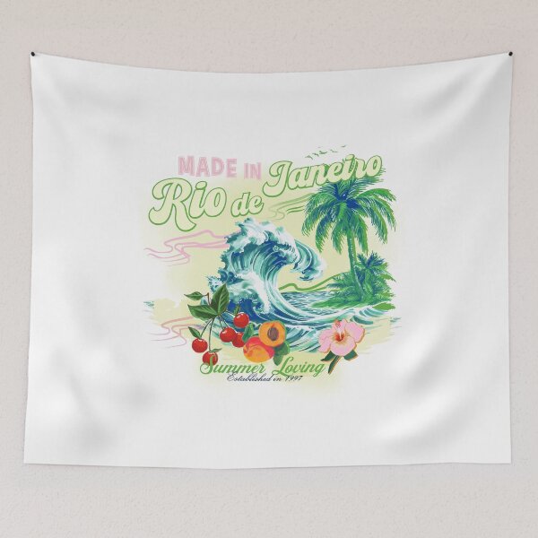 Item preview, Made in Rio de Janeiro Summer Loving Tropical Beach Wave Palm Graphic T-Shirt designed and sold by Atique Creations.