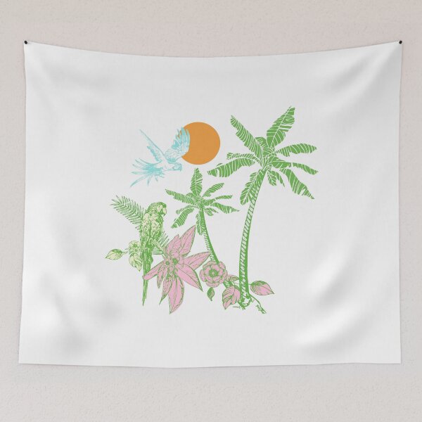 Item preview, Tropical Parrot Palm Tree Sunset Jungle Botanical Illustration Graphic T-Shirt designed and sold by Atique Creations.
