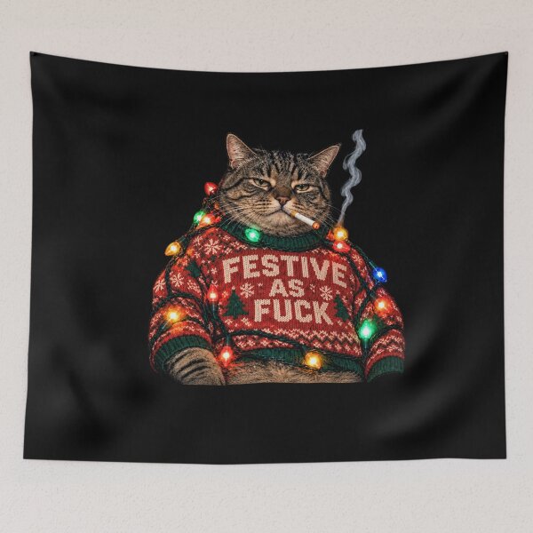 Item preview, Smoking Tabby Cat Wrapped in Christmas Lights designed and sold by LeonellDavy.