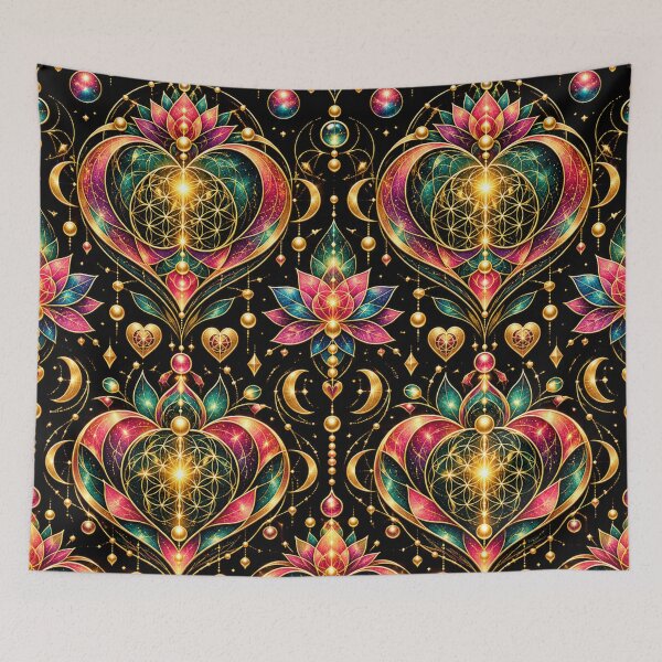 Item preview, Cosmic Golden Love Mandala – Sacred Geometry Hearts & Lotus Flower Pattern designed and sold by cipoprimo.