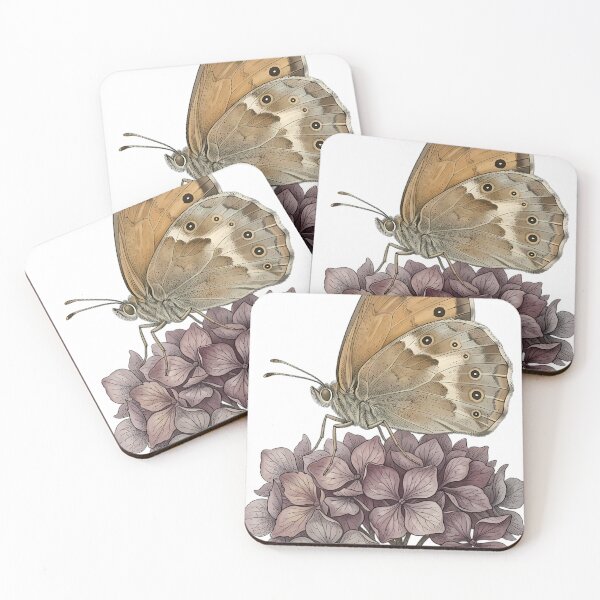 Item preview, Vintage Naturalist Large Heath Butterfly on Hydrangea — Antique Butterfly Art designed and sold by Catch333.