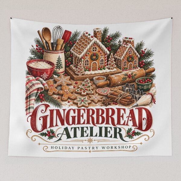 Item preview, Gingerbread Atelier Holiday Baking Vintage Christmas Graphic designed and sold by pradeepvisuals.