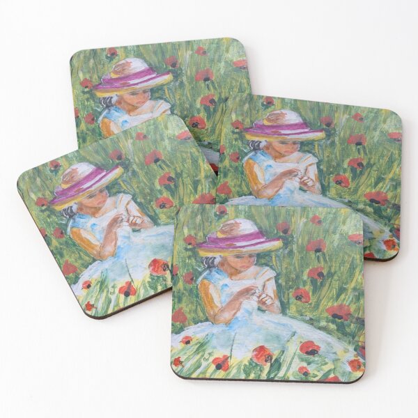 Item preview, Whispers In The Poppy Field: Impressionist Girl In Straw Hat Painting Print designed and sold by CherryDoodle37.