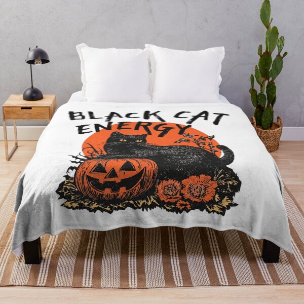 Item preview, Halloween Black Cat with Pumpkin and Flowers designed and sold by JolinChinn.