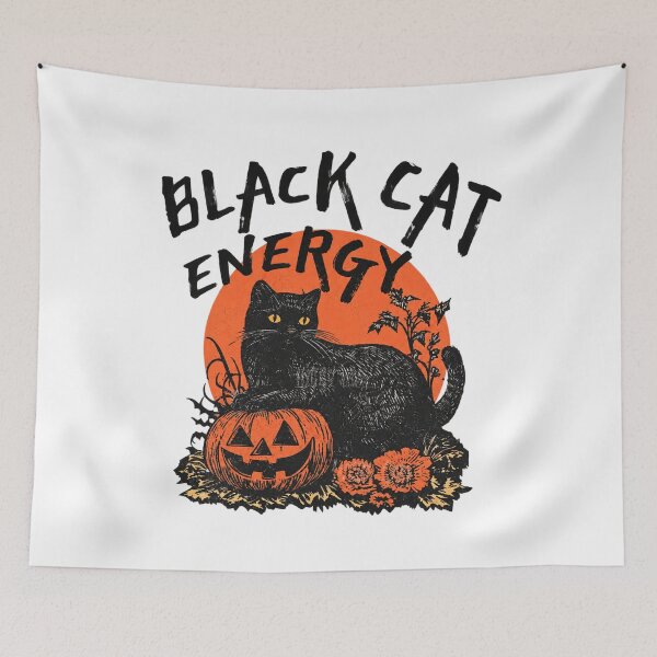 Item preview, Halloween Black Cat with Pumpkin and Flowers designed and sold by JolinChinn.