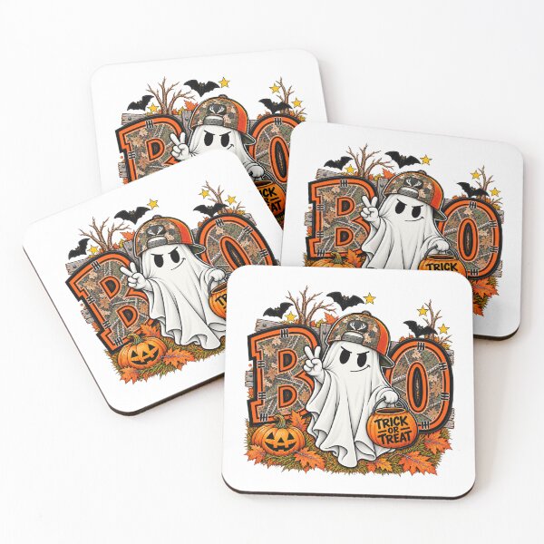 Item preview, Halloween Ghost with Camo Cap and Pumpkins designed and sold by JolinChinn.