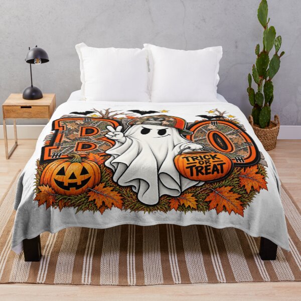 Item preview, Halloween Ghost with Camo Cap and Pumpkins designed and sold by JolinChinn.