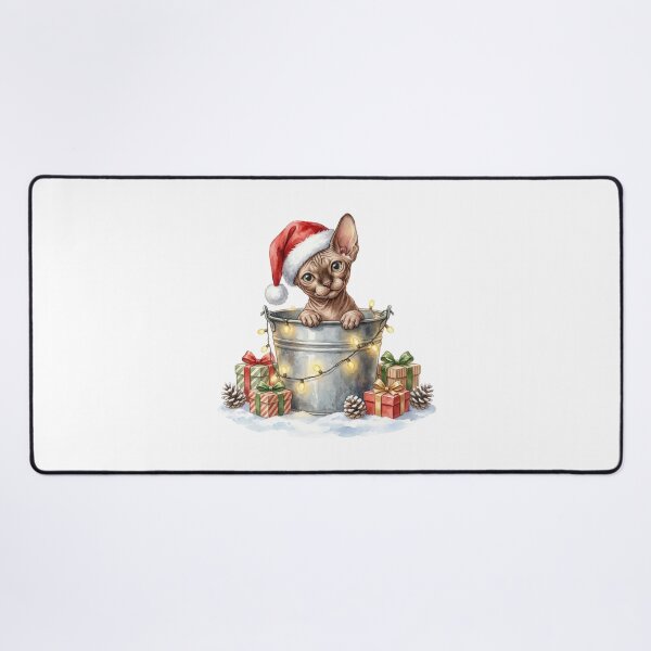 Item preview, Christmas Sphynx Cat in a Bucket Vintage Illustration designed and sold by Takeda-art.