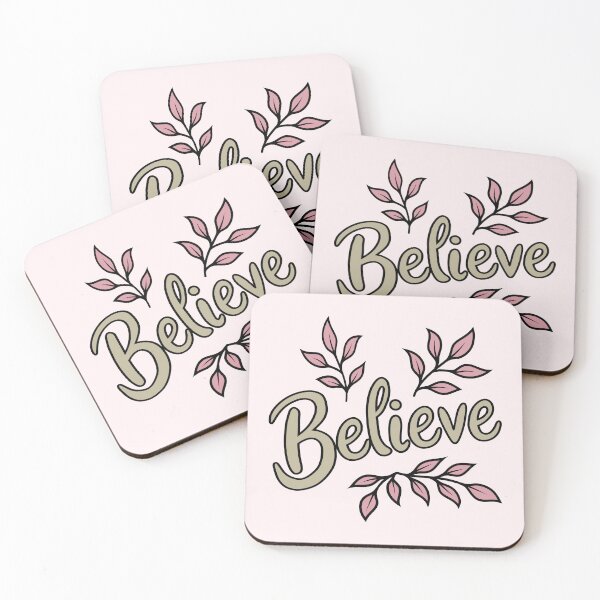 Item preview, Inspirational Believe Typography Khaki Pink Leaves Hand Written designed and sold by Ink Ripple Whispers.