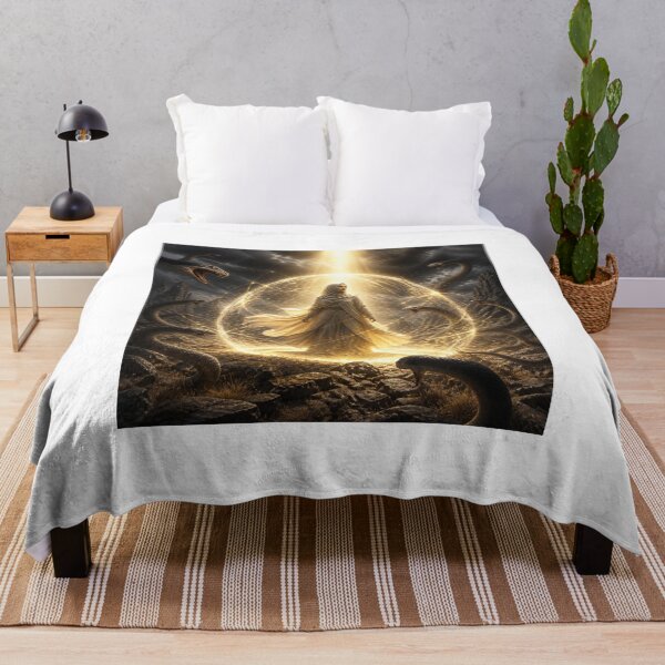 Item preview, Mysterious woman in a golden protective aura surrounded by giant serpents. designed and sold by Ahsan393.