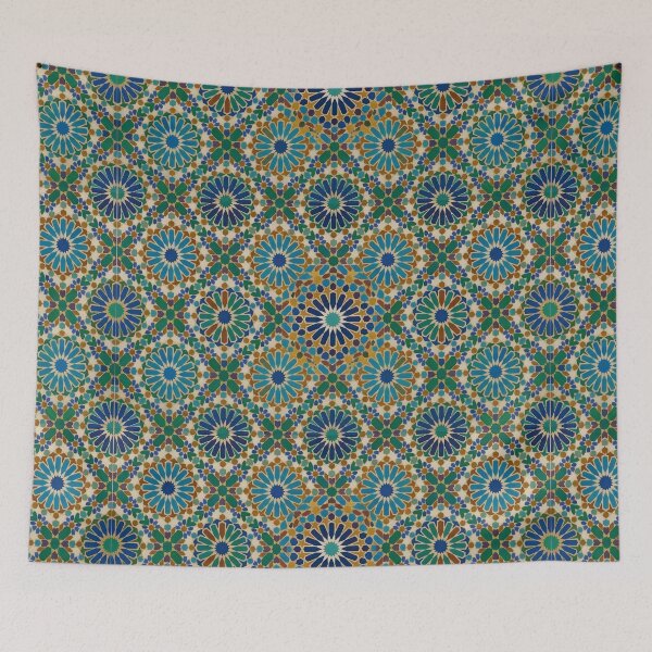 Item preview, Moroccan Mudéjar Seamless Geometric Pattern Canvas Print | Ornate Turquoise & Gold Zellige Wall Art | Andalusian Tile Mosaic Poster | Ethnic Boho Kitchen Decor designed and sold by SergioMiklos.