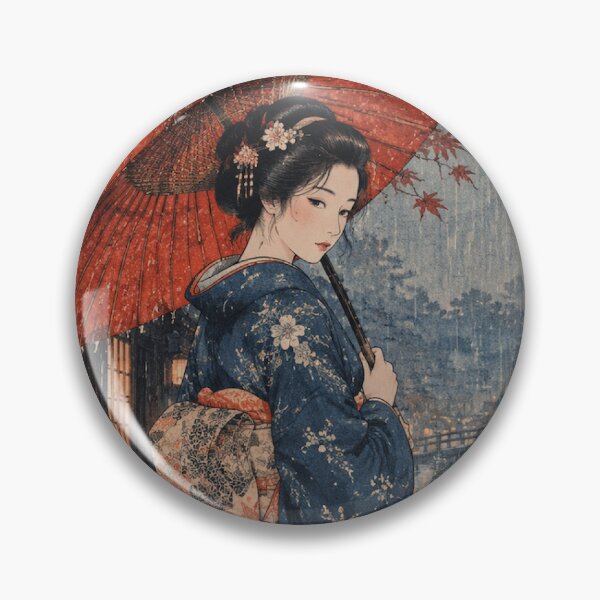 Item preview, Japanese Geisha in Autumn Rain with Red Umbrella Shin-Hanga Art designed and sold by vekotpu.