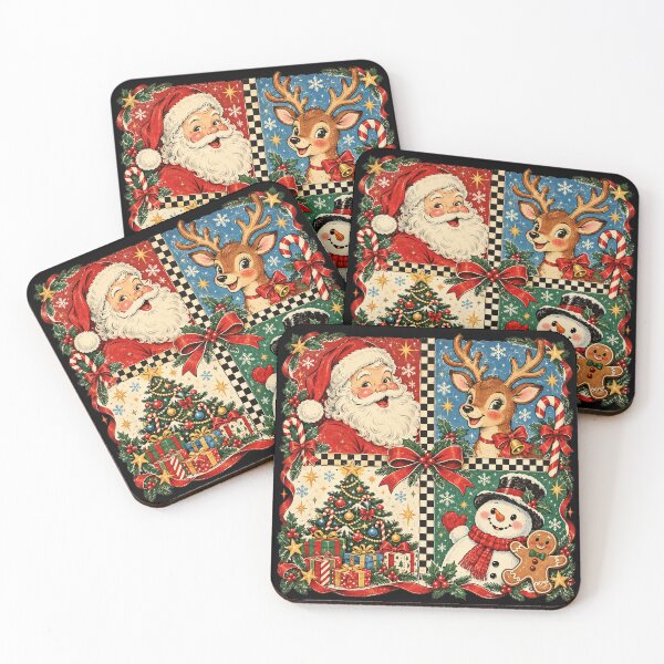 Item preview, Retro Christmas Santa Reindeer Snowman Holiday Patchwork designed and sold by will freed18.