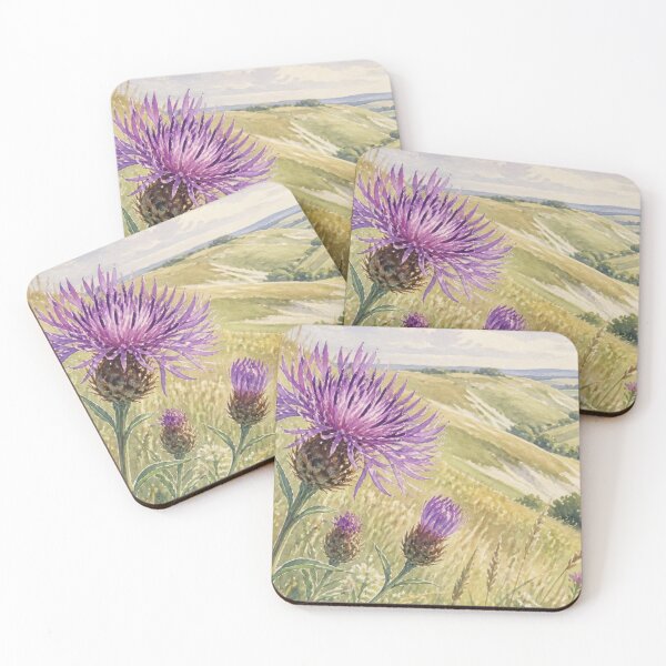 Item preview, Purple Wild Thistles and Rolling English Hills – British Countryside Watercolour Painting designed and sold by ThatSurreyLife.