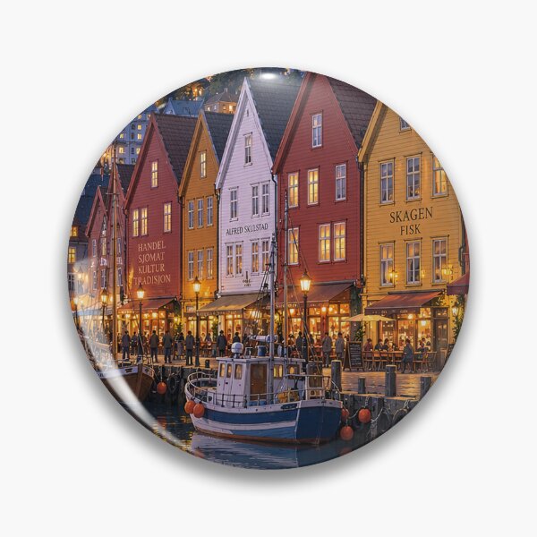 Item preview, Bryggen Bergen Norway – Colorful Harbor at Sunset designed and sold by Alvren.
