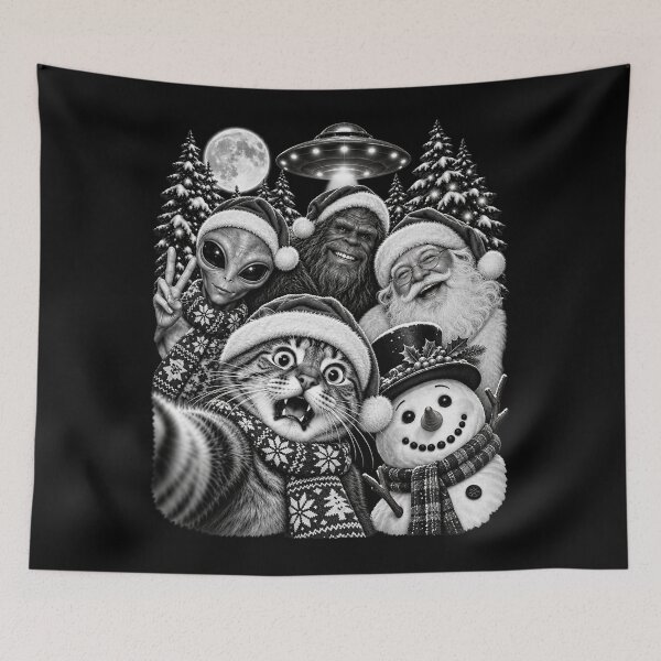 Item preview, Funny Christmas Selfie Alien Bigfoot Santa Cat Snowman designed and sold by will freed18.