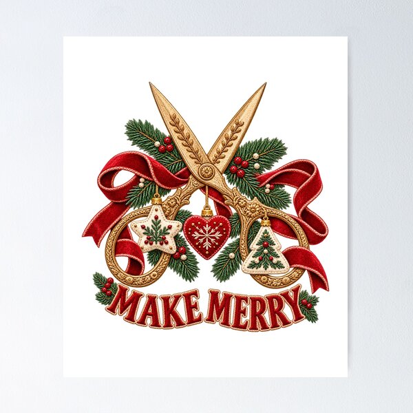 Item preview, Christmas Scissors Ribbon Make Merry designed and sold by TeNovaStudio.
