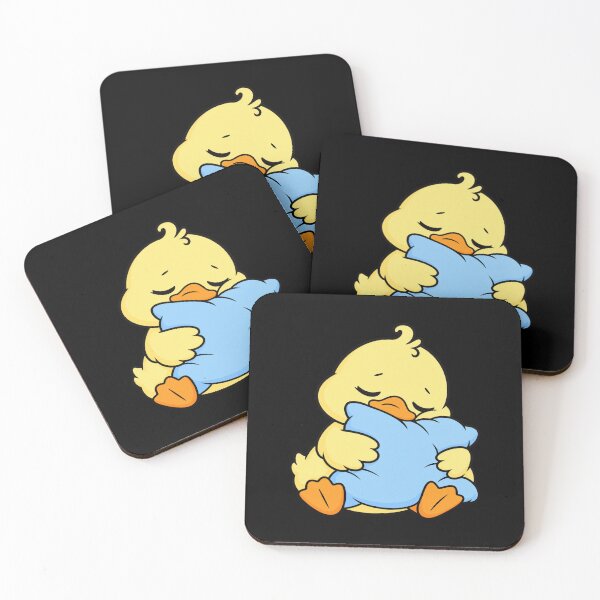 Item preview, Sleepy Yellow Duck Hugging a Blue Pillow – Cute Cozy Duck designed and sold by suechtmpoa.