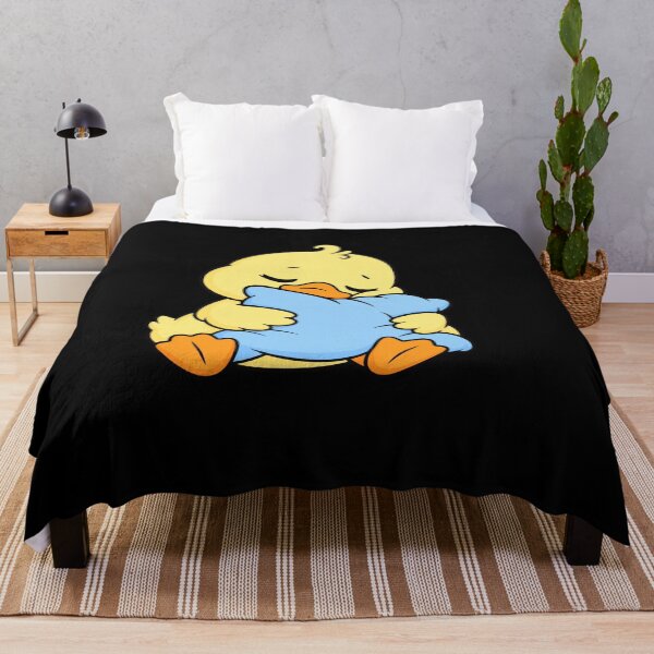 Item preview, Sleepy Yellow Duck Hugging a Blue Pillow – Cute Cozy Duck designed and sold by suechtmpoa.