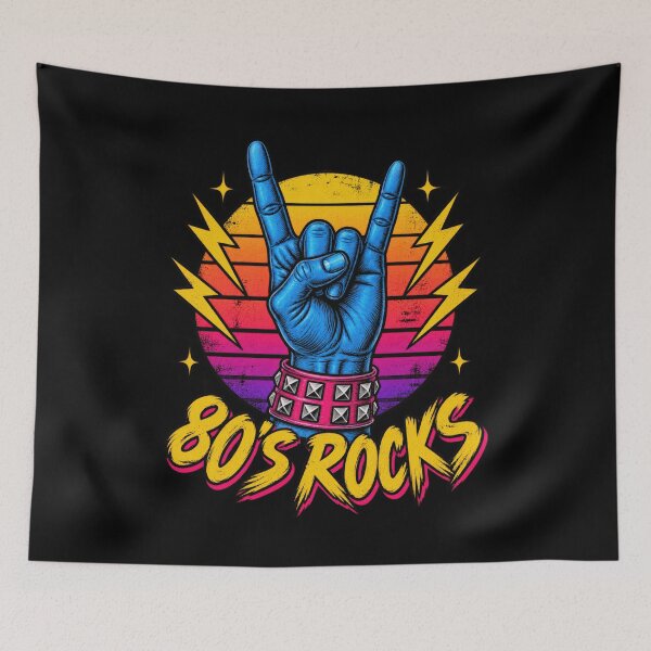 Item preview, Retro Eighties Rock On Hand Sunset Classic Quotes Humor designed and sold by Aqouiatiqe.