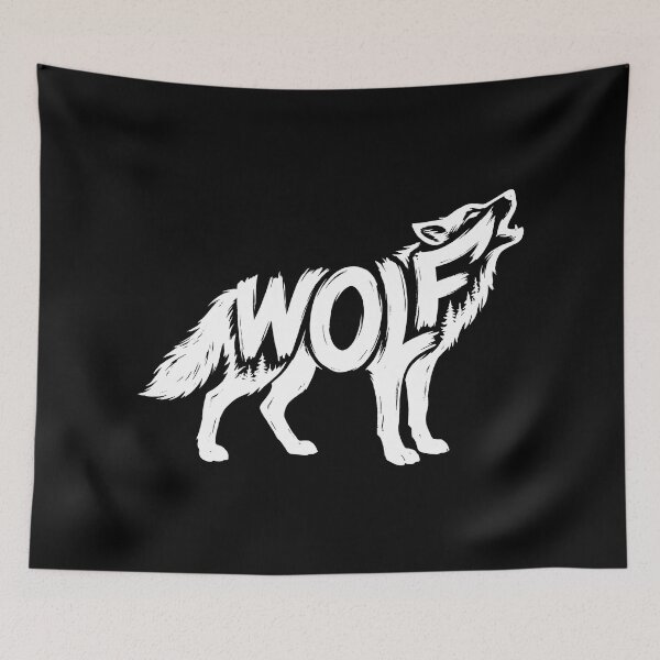 Item preview, Howling Wolf Silhouette with Forest – Wild Wolf Typography designed and sold by GlimTig.
